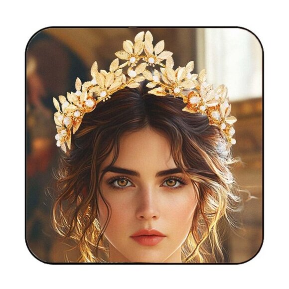 Gold Leaf Bridal Tiara Rhinestones Wedding Crowns Headpiece for Women
